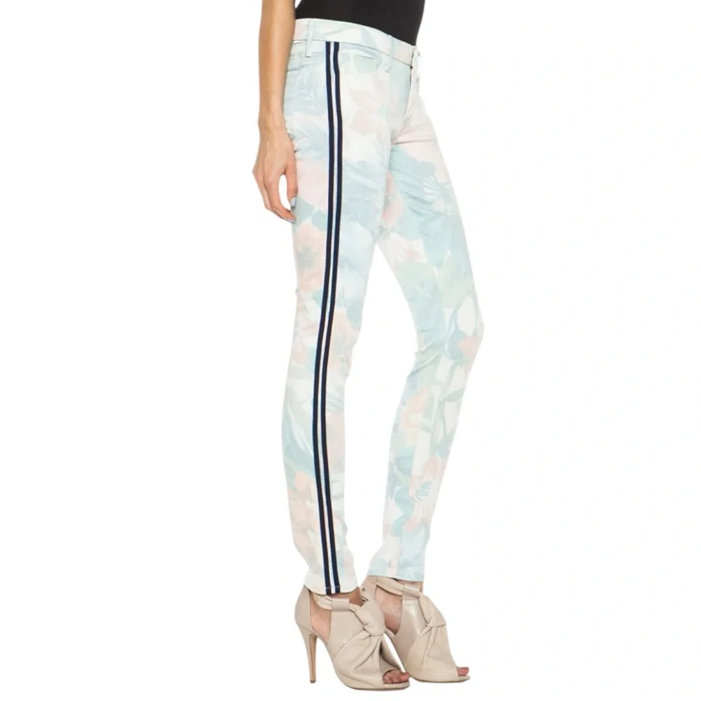 MOTHER JEANS “The Looker” Floral Skinny w/ Racer Stripe in Surf’s Up Size 25